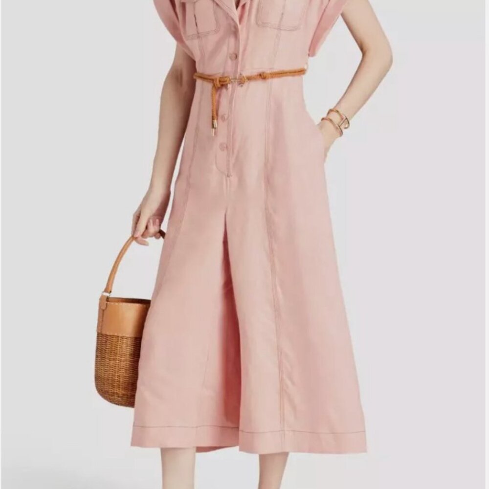 Light Pink Button-Front Wide Leg Jumpsuit